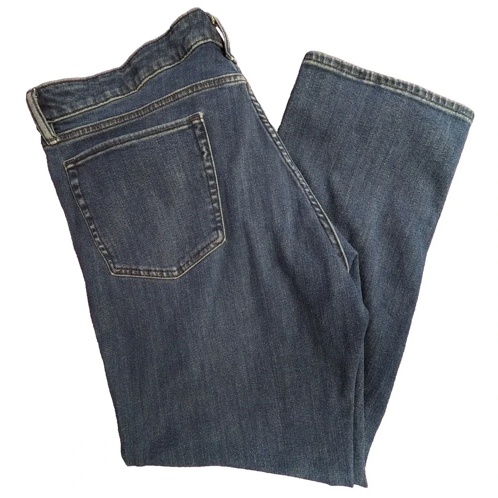 BONOBOS Jean 38x29 Blue Slim Fit Dark Wash Denim Straight Leg Whisker Fade